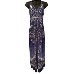 Blue paisley halter maxi dress